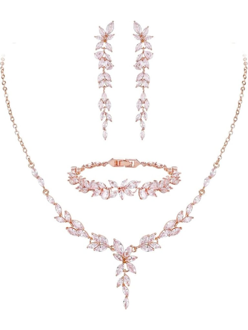 Elegant Teardrop Cubic Zirconia Wedding Jewelry Set for Bride & Bridesmaids